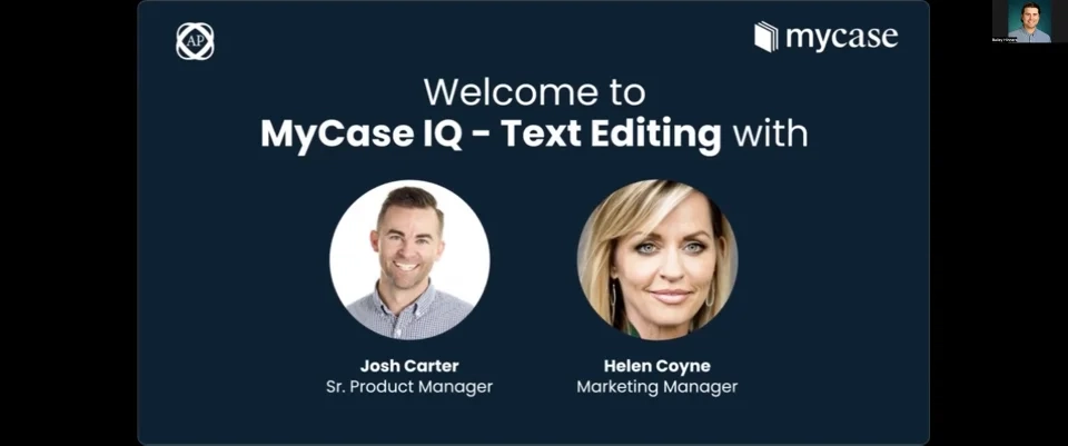 Cover image for MyCase IQ text editing webinar