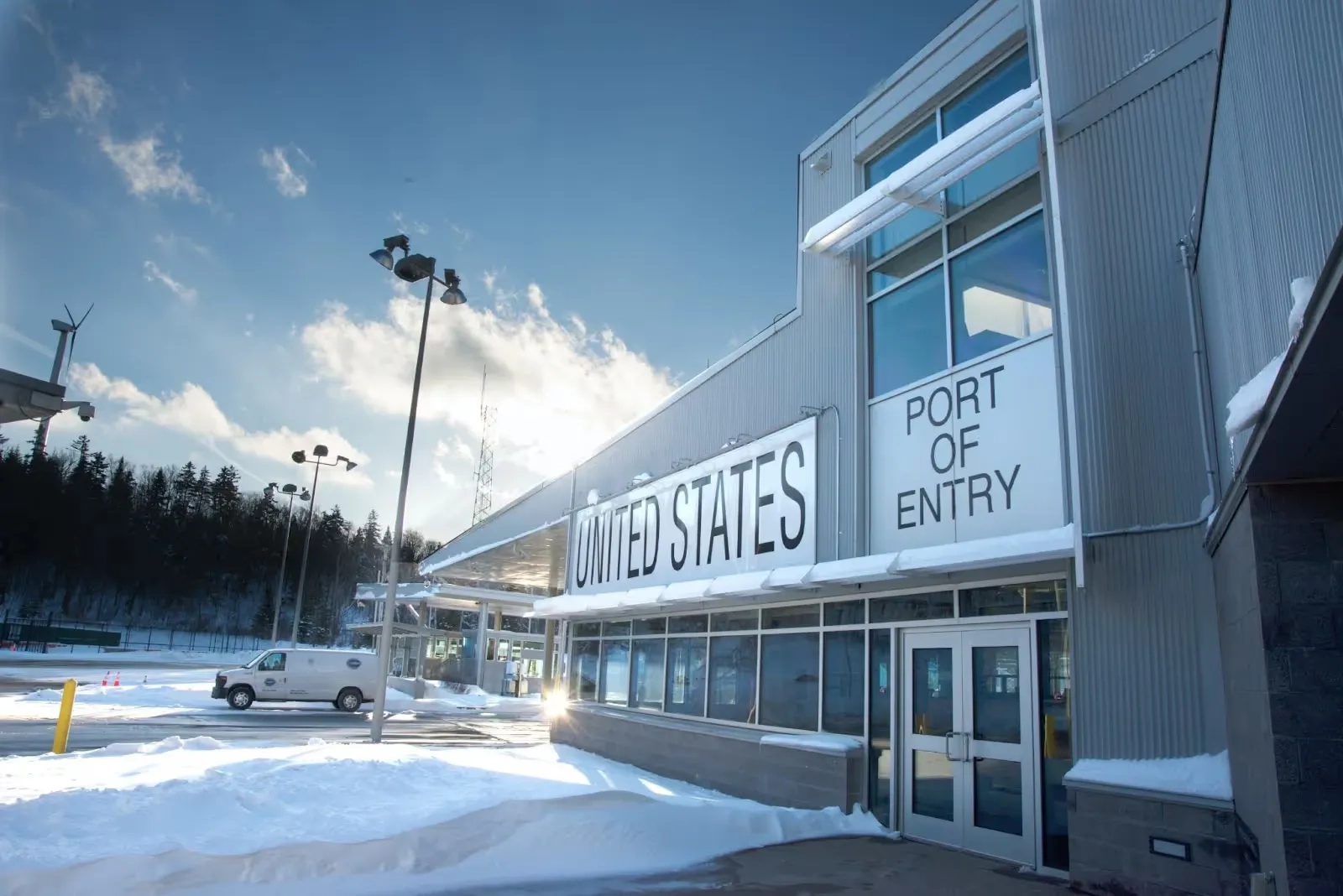 United States port of entry building along the border