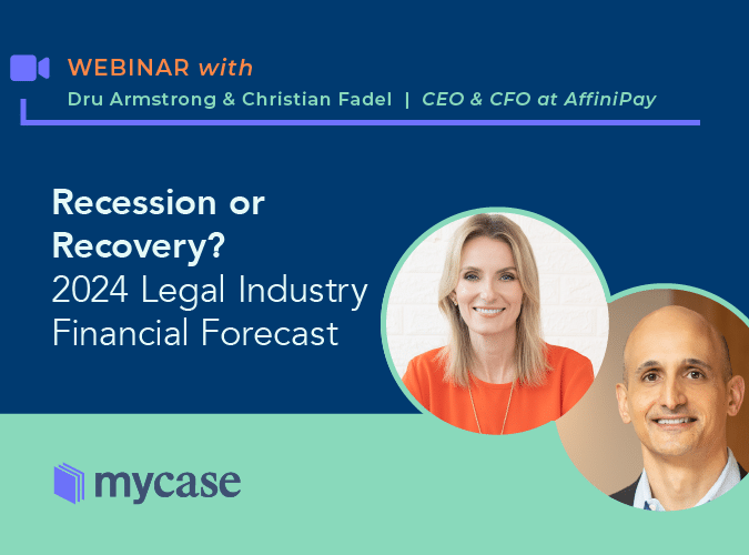 Top executives from MyCase and LawPay, two industry-leading legal technology solutions, explore the current and future economic outlook for the legal industry. This webinar goes beyond discussing predictions. 