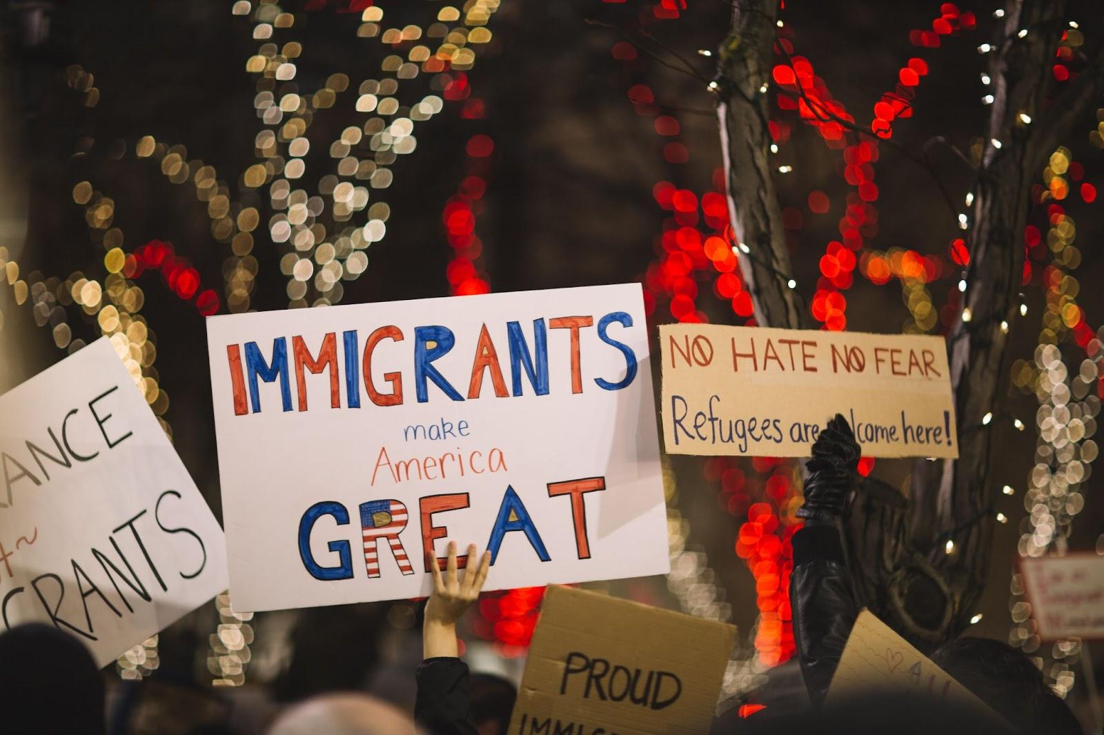 street posters of immigrants are welcome to America