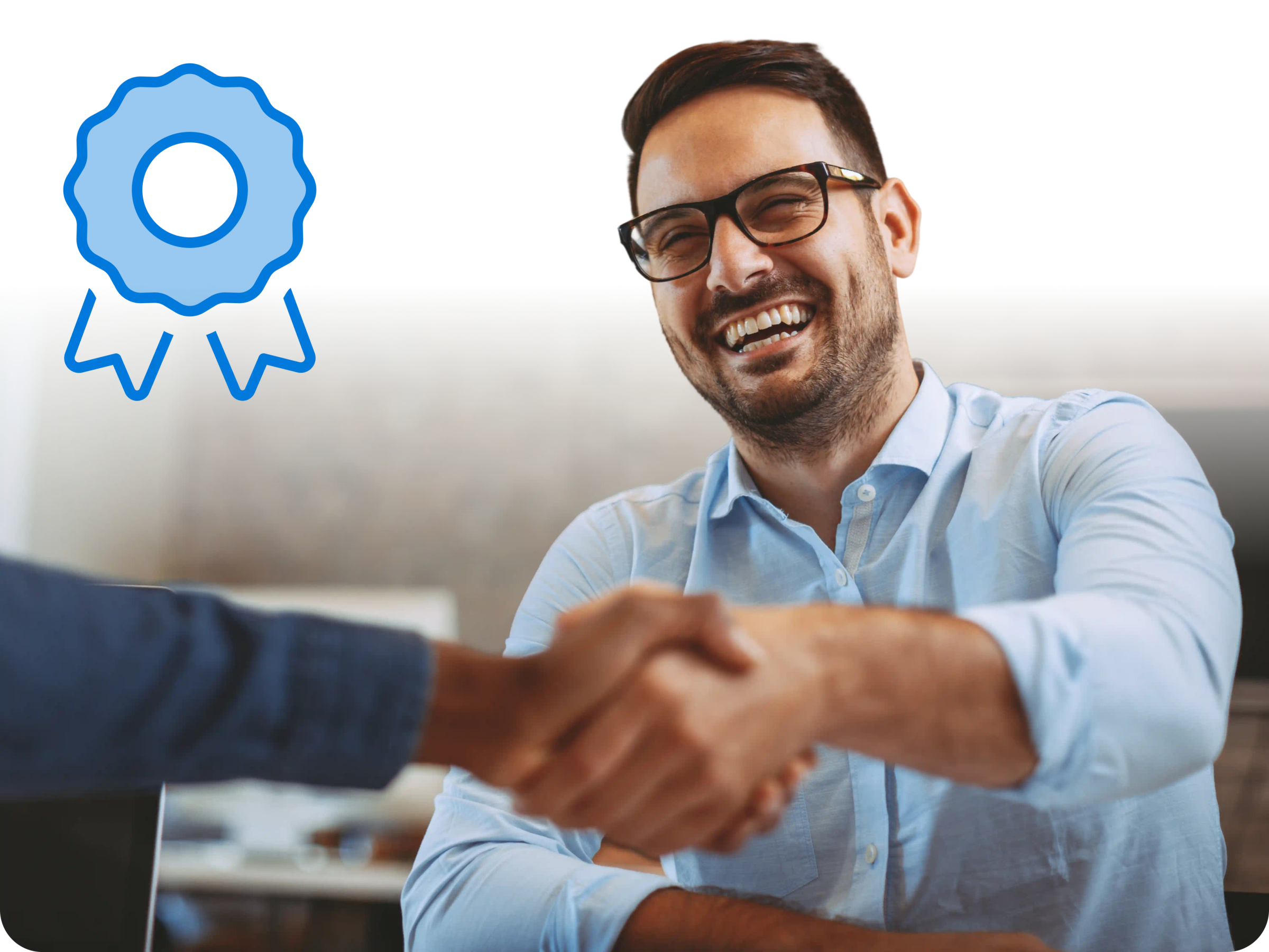 Person shaking hands with a figure out of frame