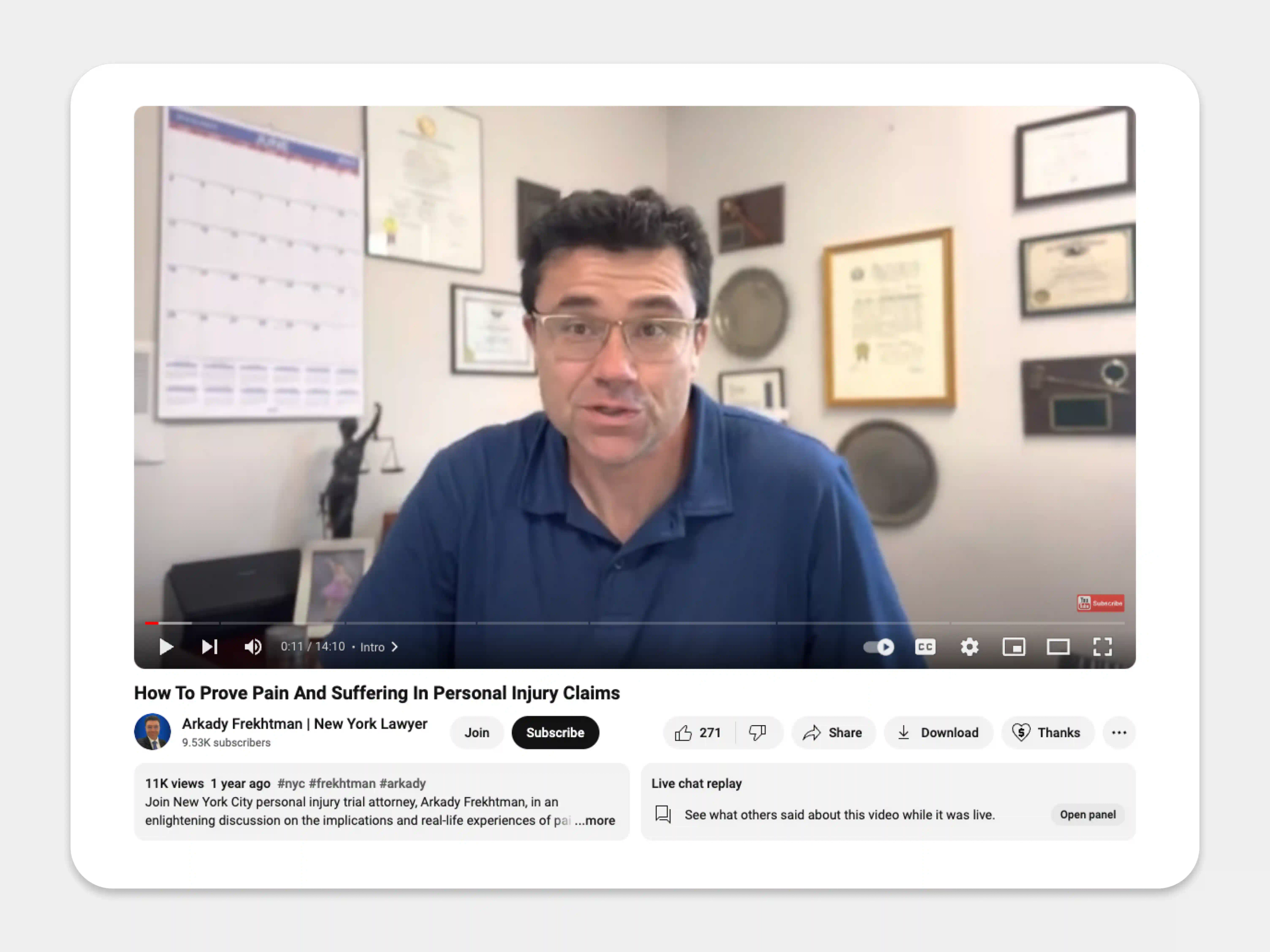 Frekhtman & Associates YouTube Post Example