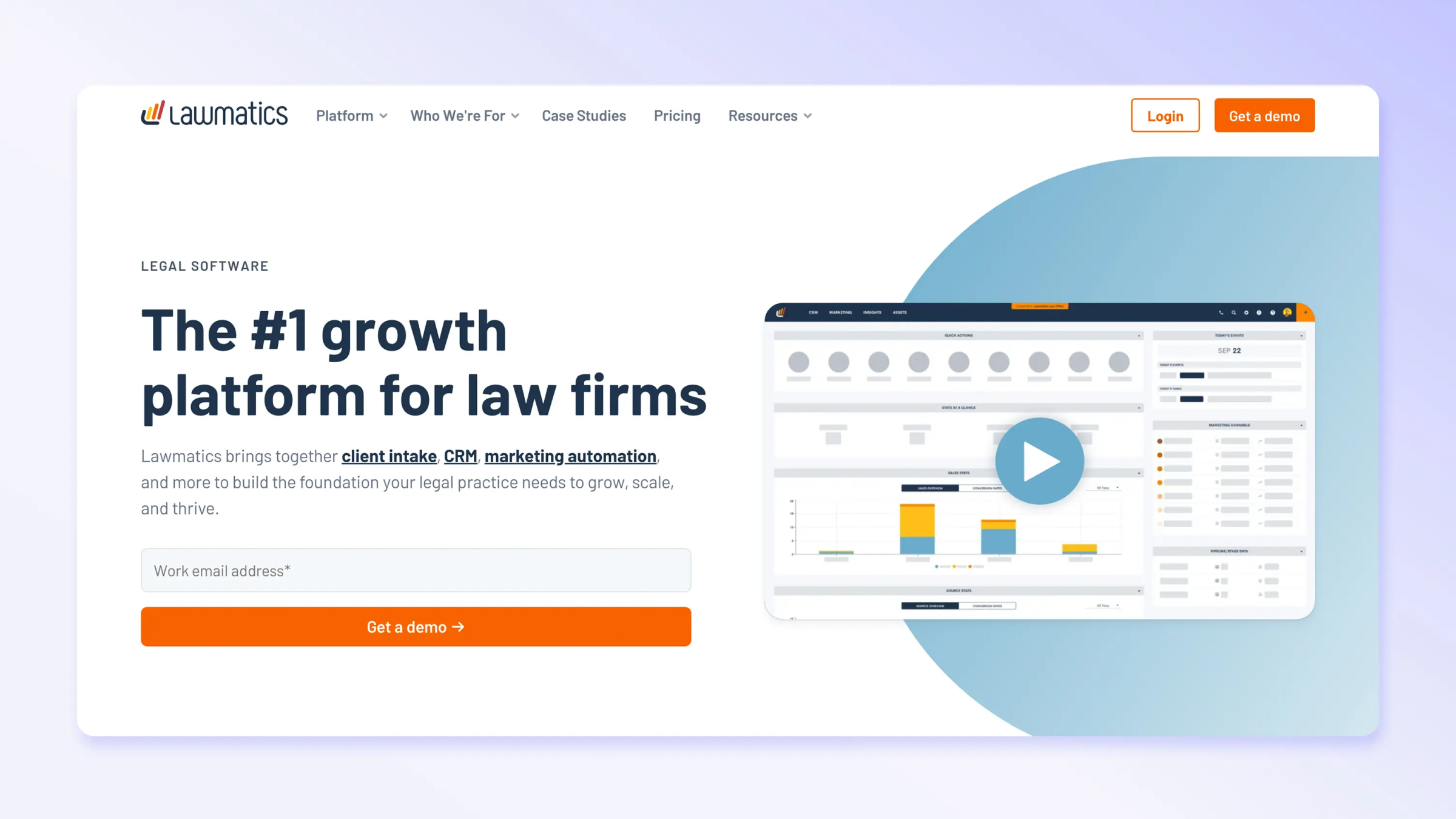 Screenshot of the Lawmatics website homepage