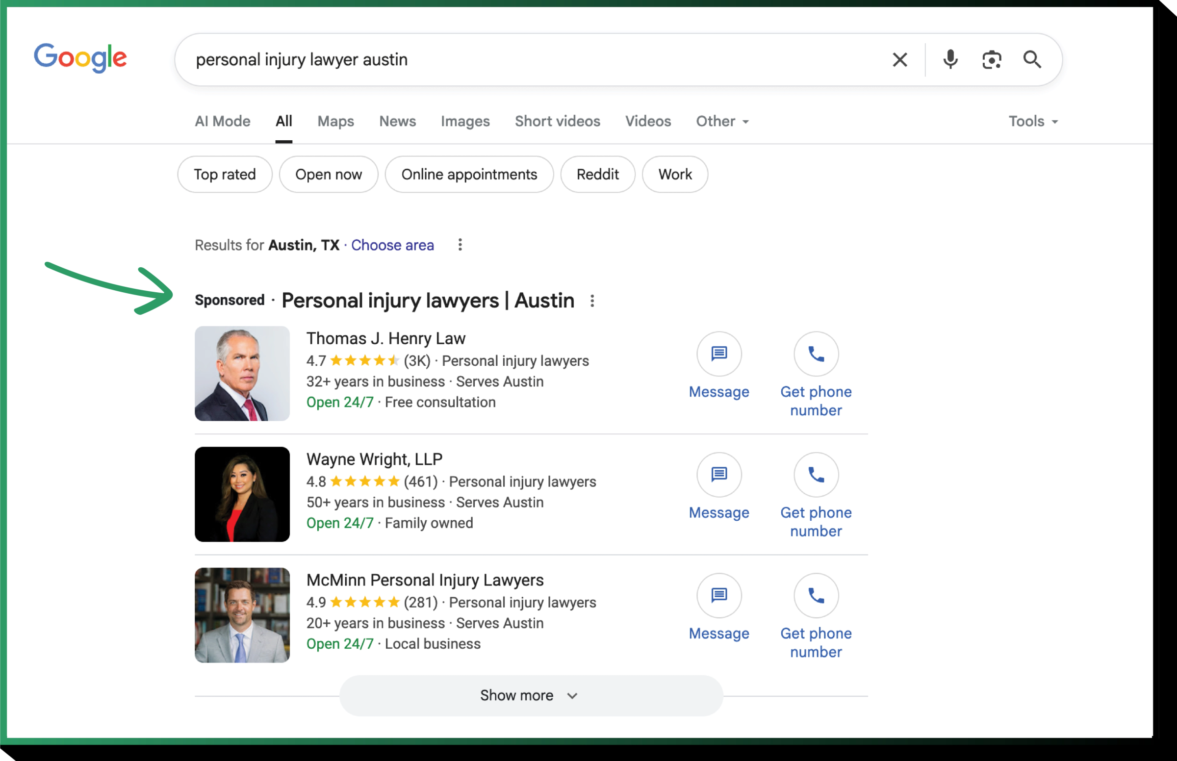 Personal Injury Sponsored Results on Google