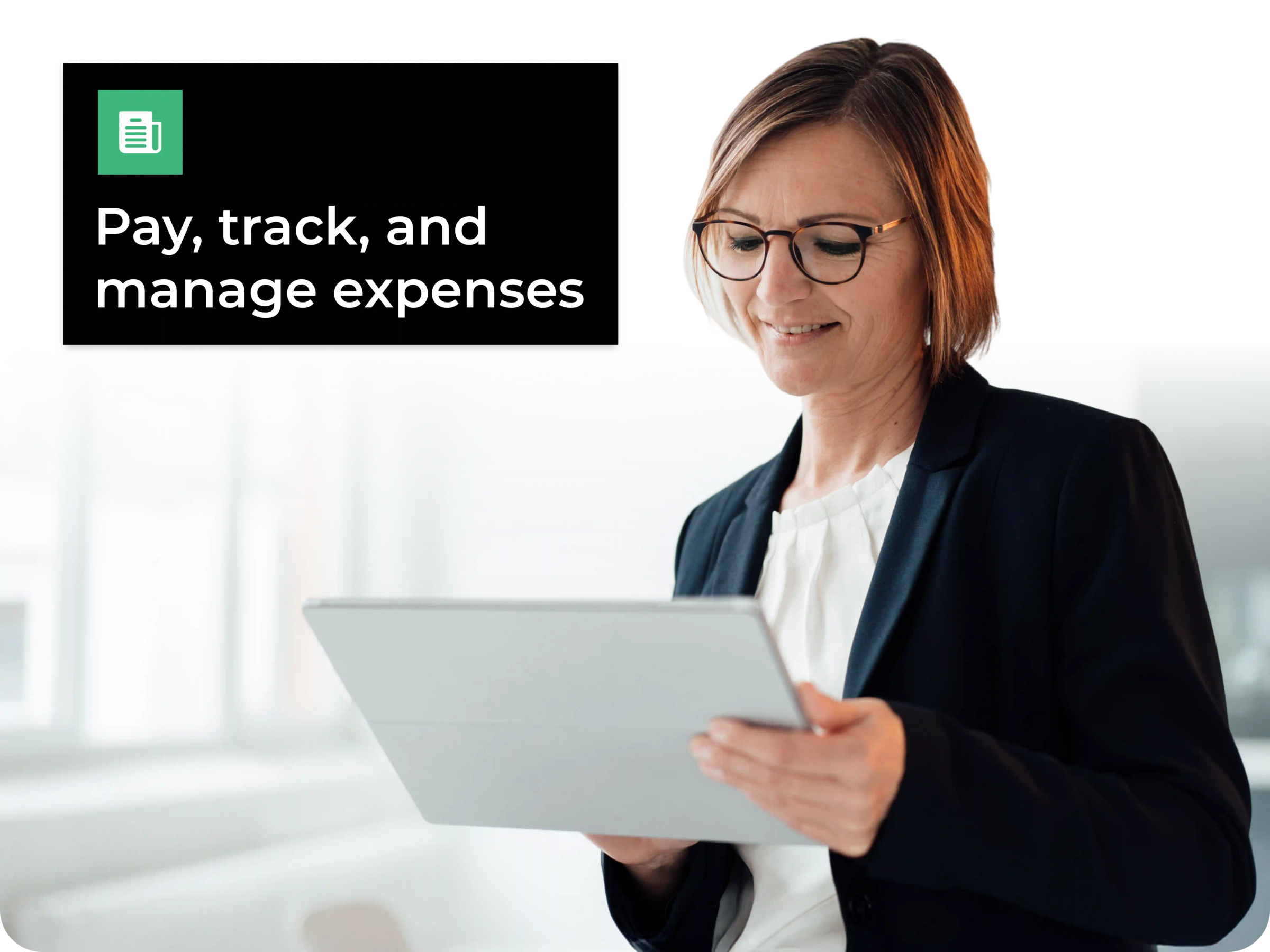 Spend Management Collage: Woman holding an expense report