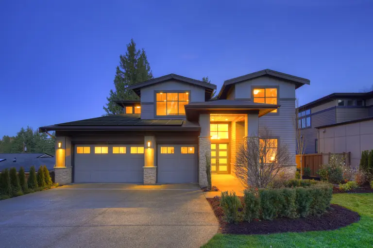 Stormy weather and house with solar panels