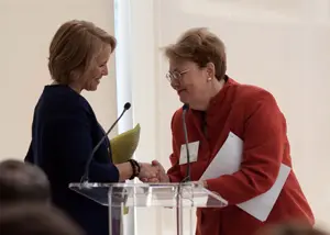 Katie Couric and UVA President Teresa A. Sullivan
