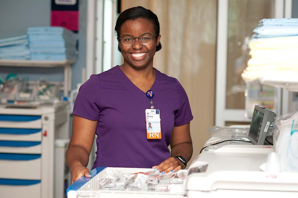 After earning her master's of nursing at UVA, Shanice Artis started her career caring for the sickest patients during the pandemic. Photo by Kay Taylor.