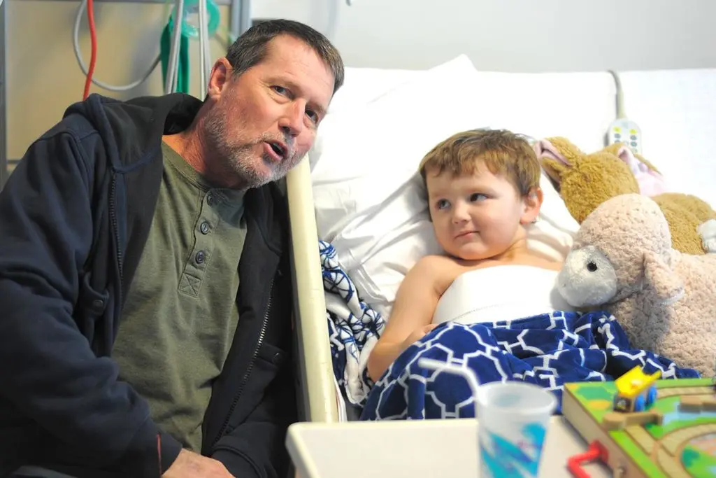 After their liver transplants, Mike met Conor and did his Donald Duck impression. (Photo courtesy Julia Martin.)