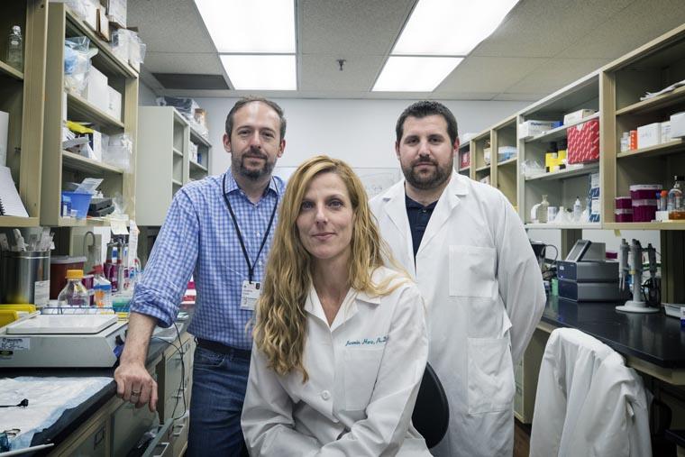 Researchers Jonathan Kipnis (from left), Jasmin Herz and Antoine Louveau of UVA's Department of Neuroscience and its Center for Brain Immunology and Glia (BIG).