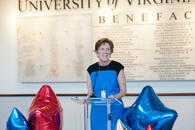 Lorna Facteau, DNSc, RN, UVA’s chief nursing officer, thanked nurses from across UVA for their efforts to earn Magnet recognition.