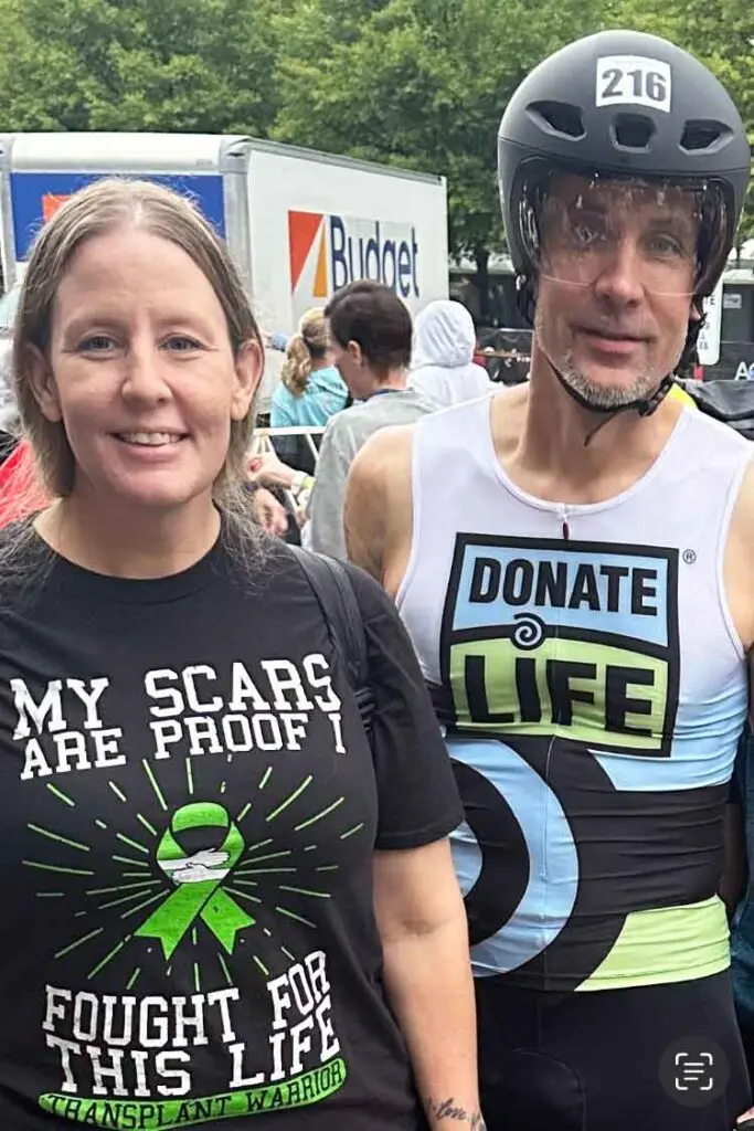 Allen donated part of his liver to his sister, Jenny. This photo shows them in their Donate Life gear.
