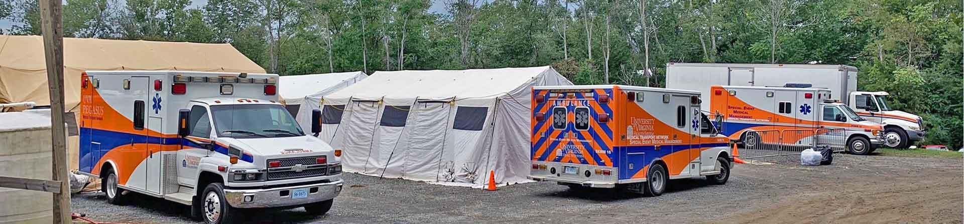 Emergency services vehicles at a special event
