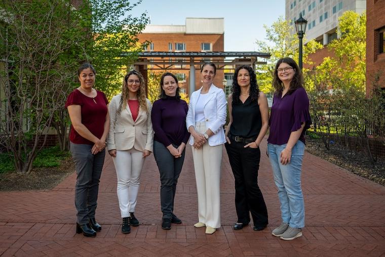 UVA Health researchers have made a discovery about the immune system that explains breathing problems in Long COVID. From left: Alexandra Kadl MD; Sepideh Dolatshahi, PhD; Lyndsey Muehling, PhD; Judith Woodfolk, MBChB, PhD; Glenda Canderan, PhD; and Shay Ladd, BS.