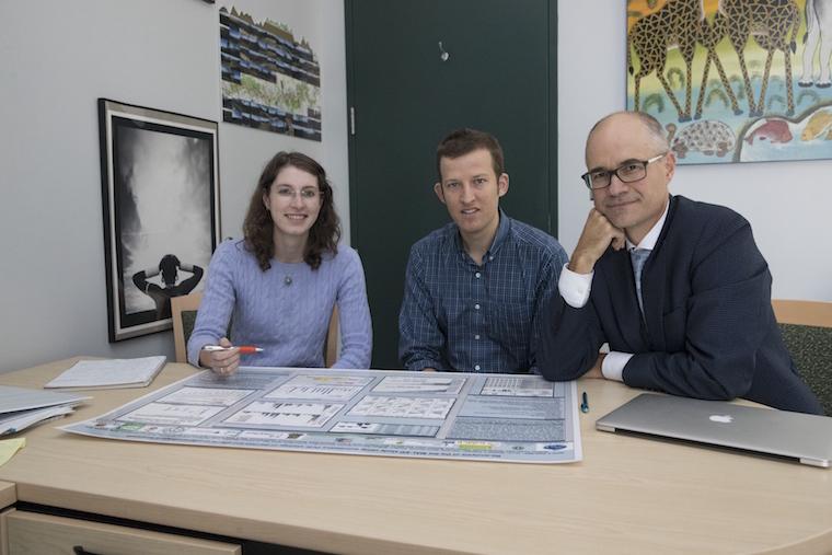 Researchers Liz Rogawski McQuade (from left), James A. Platts-Mills and Eric R. Houpt