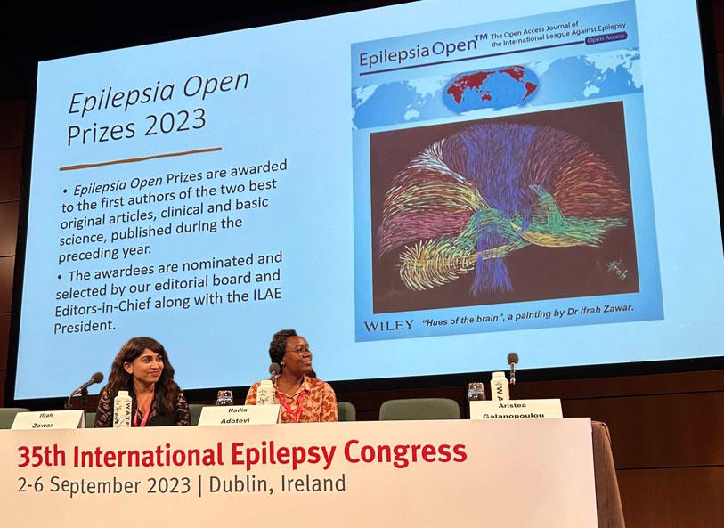 UVA Health neurologist Ifrah Zawar, MD, left, received the Epilepsia Open Award for her research. 