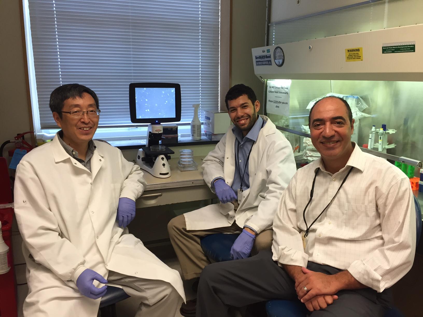 UVA researchers Kangping Du, PhD; graduate student Mouadh Benamar; and Tarek Abbas, PhD.
