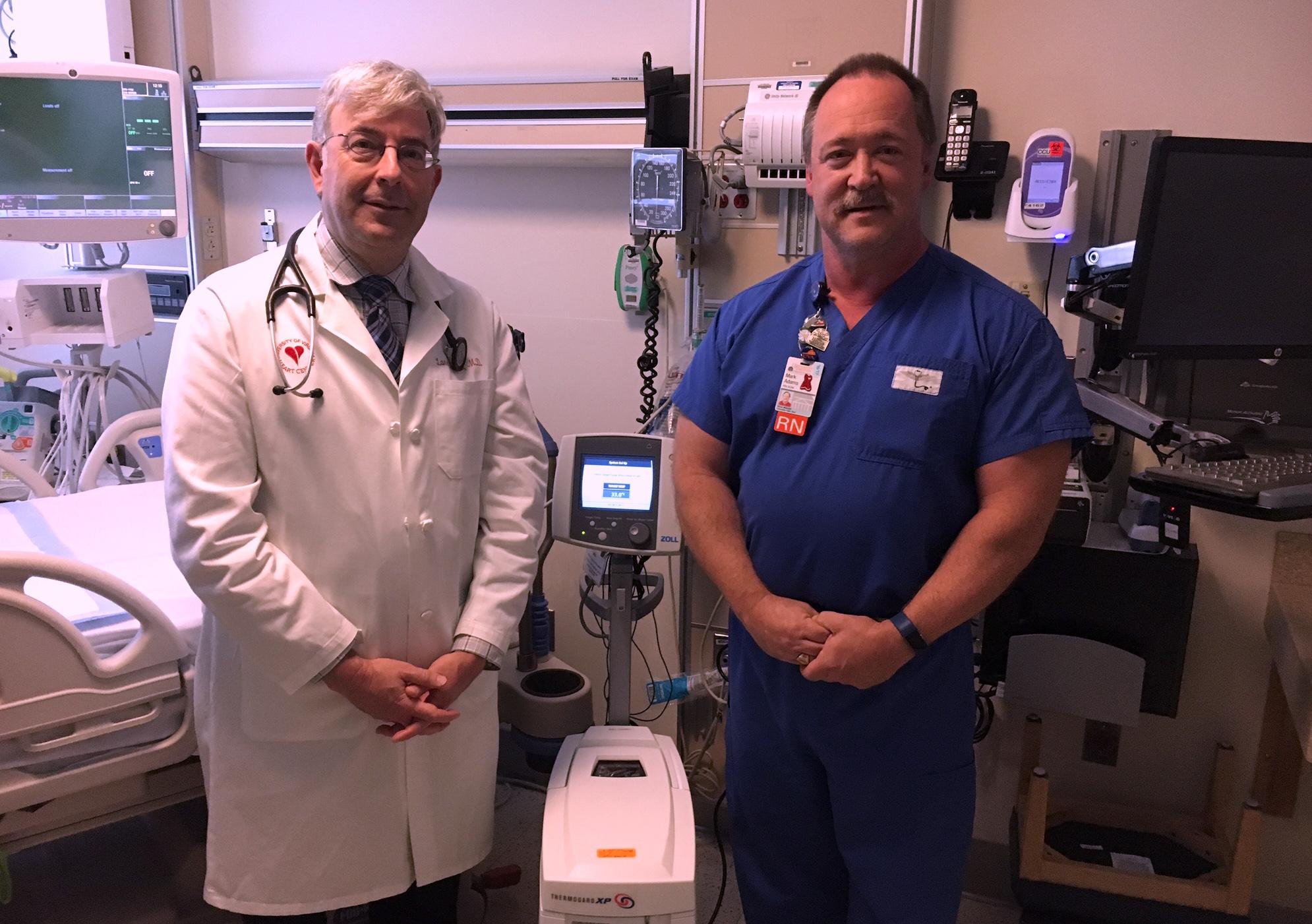 Lawrence W. Gimple, MD, and Mark Adams, nurse manager of UVA's Coronary Care Unit, have developed a new way to predict how patients will recover from cardiac arrest. 