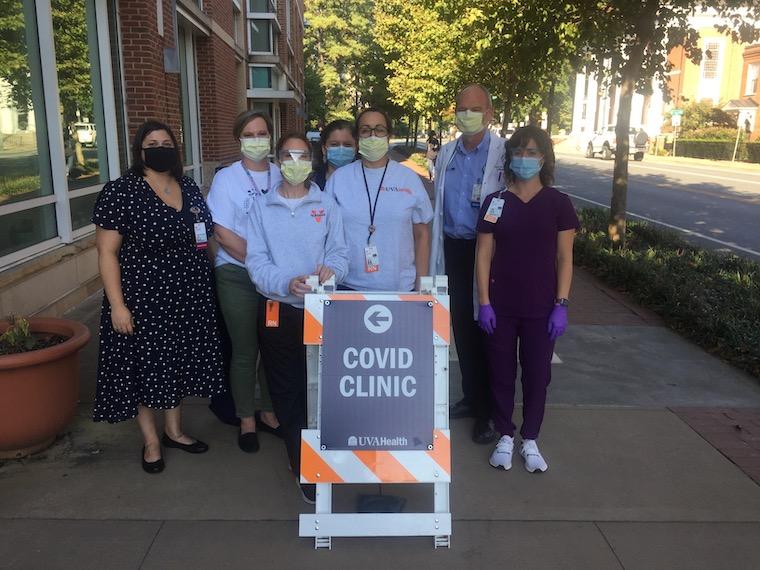 The COVID-19 study team included Bridgette Arlook (from left), Christy Breeden, Rebecca Wade, Crystal Reed, Jennifer Pinnata, William A. Petri Jr. and Andrea Stanley.