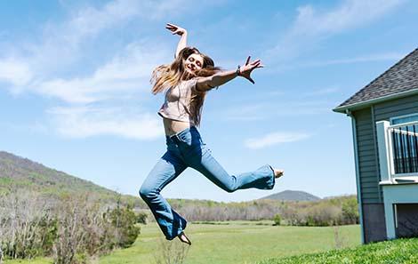 Anna Pitts jumps in the air