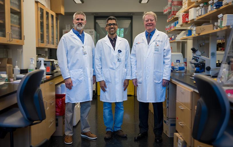 From left, David Feith, PhD, Bishal Paudel, PhD, and Thomas P. Loughran Jr., MD