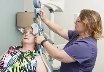 Karen getting TMS therapy.