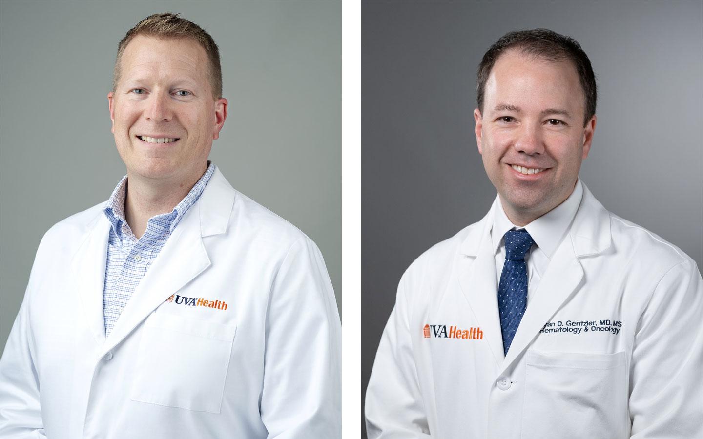Richard Hall, MD (left), and Ryan Gentzler, MD (right), are part of the UVA Cancer Center team providing a new lung cancer treatment.
