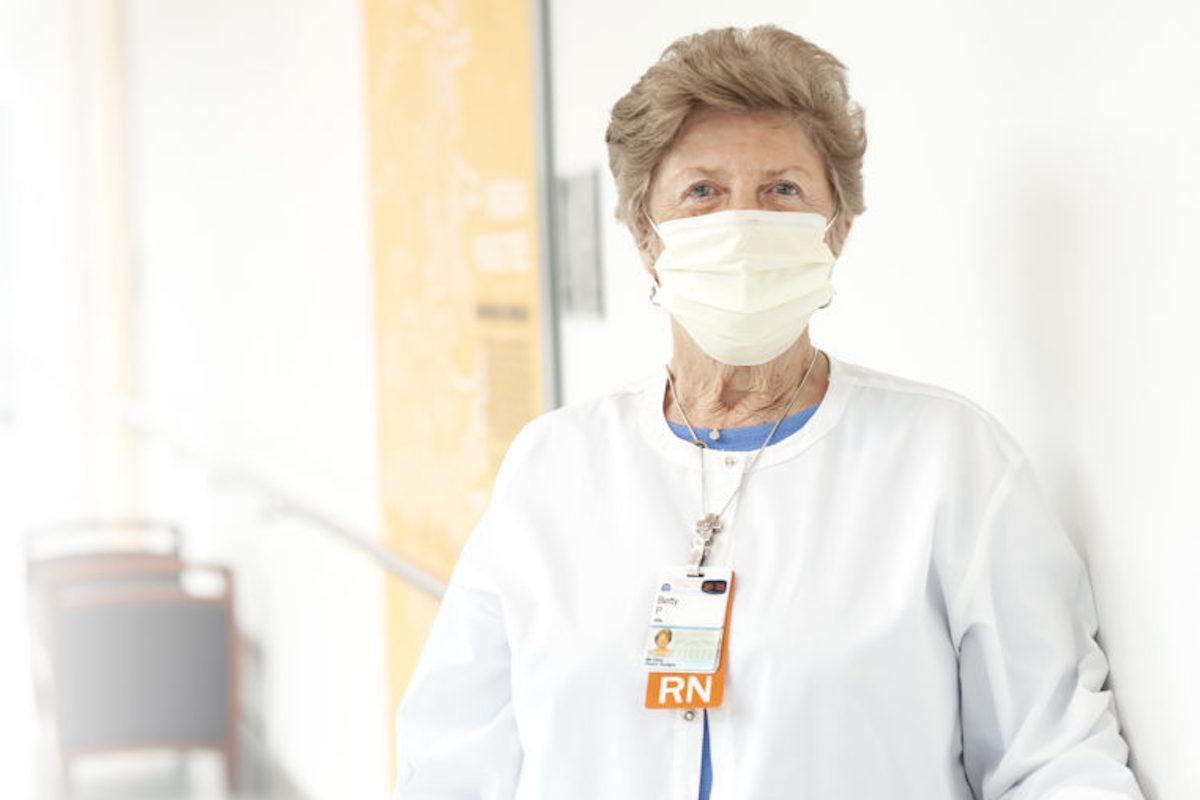 Betty Phillips, RN, now works part-time in the Plastic Surgery Clinic. Photo by Kay Taylor. 