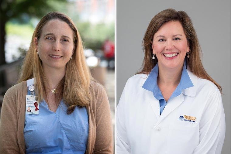 Rebecca Dillingham, MD, (left) and Karen Ingersoll, PhD, have been honored as the UVA Licensing & Venture Group's Innovators of the Year for their development of an app to help people manage HIV.