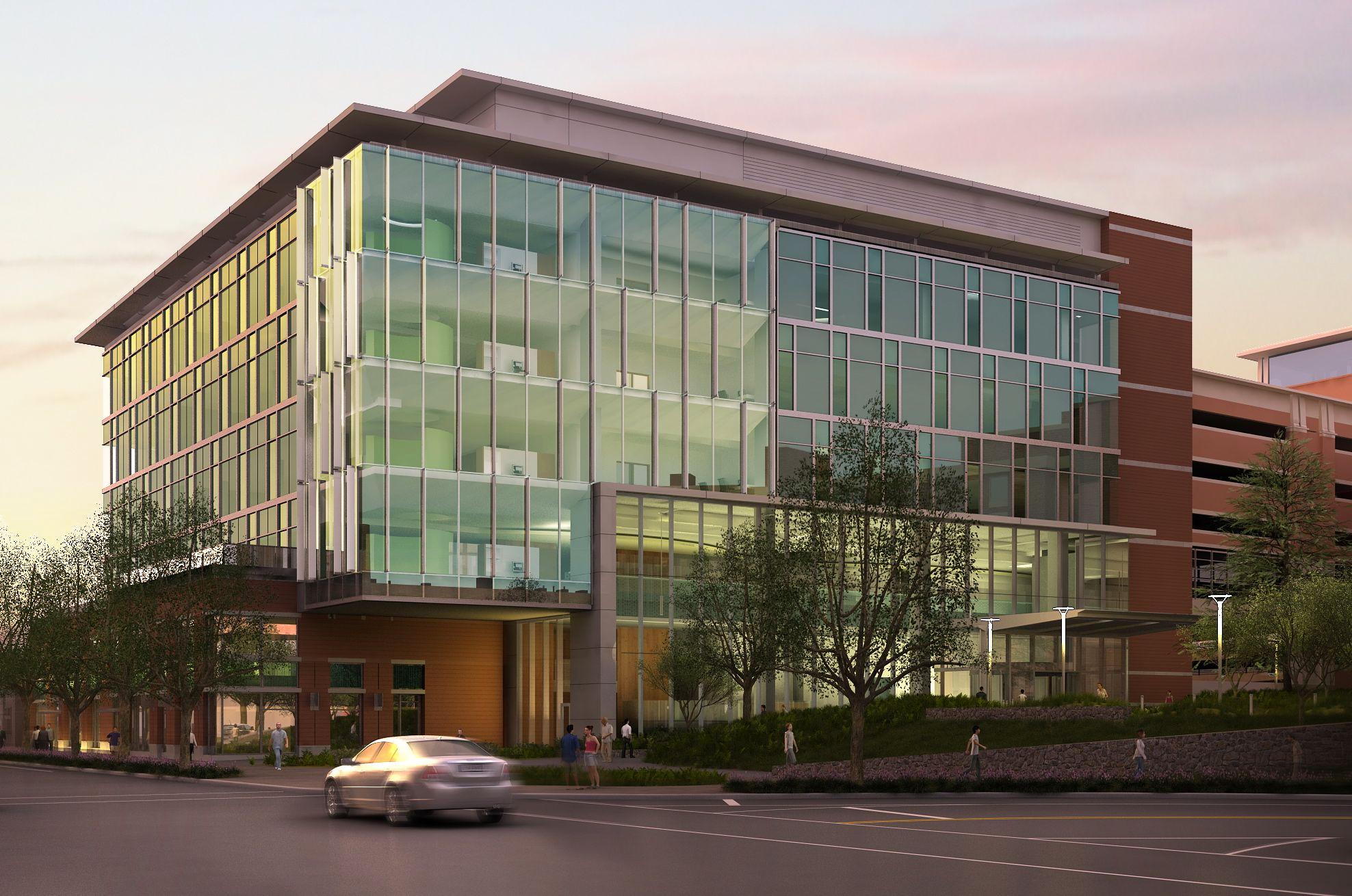 Eastern view of the Battle Building at sunset