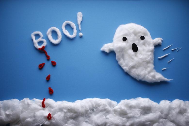 A cute ghost made of cotton fluff