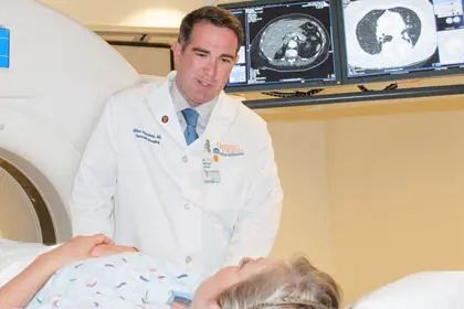 lung cancer patient talking with doctor