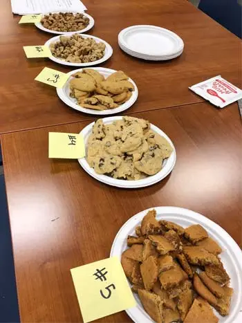 Chocolate chip cookies with different types of sugar on plates
