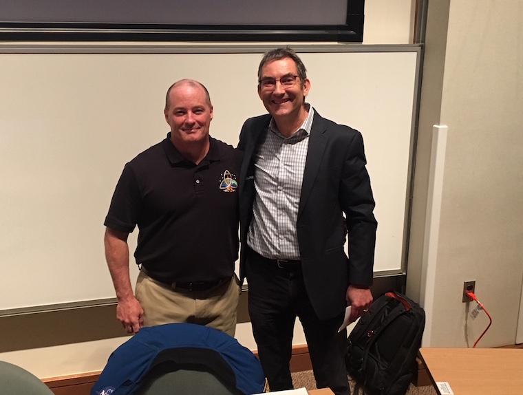 Astronaut Scott Tingle (left) and Lukas Tamm, chairman of our Department of Molecular Physiology and Biological Physics.