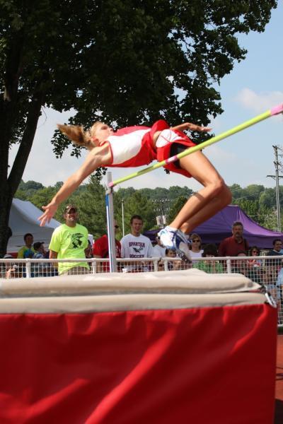 Addie Coleman competing in the high jump at the state track meet in June.
