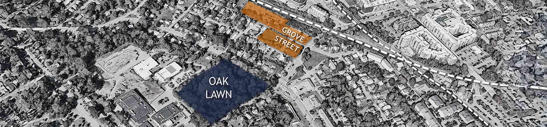 The Grove Street and Oak Lawn areas highlighted on a map