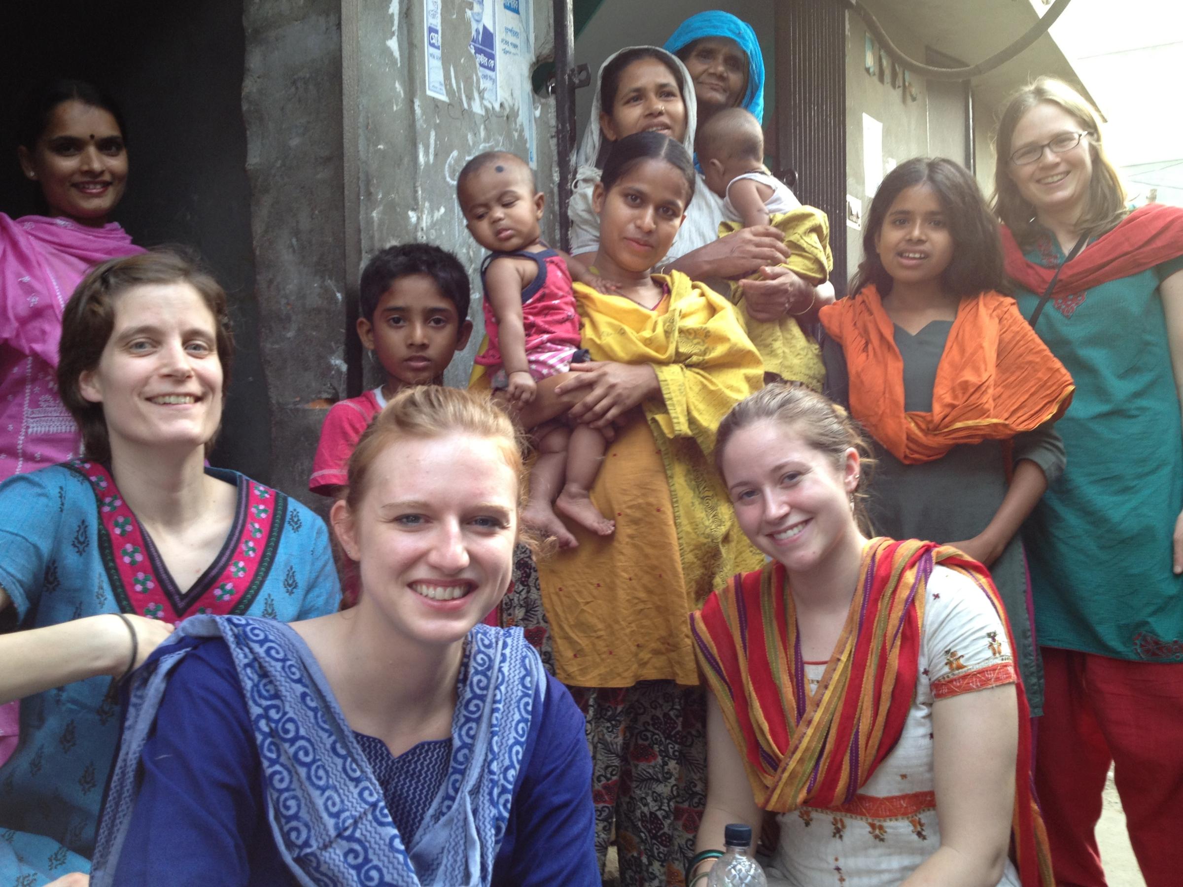 Caitlin Naylor, PhD, (on left in blue) in Bangladesh.