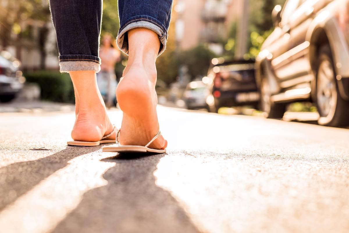 With no cushioning between your heel and the ground, you may find your heels aching after too much time spent walking around in flip-flops.