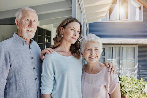 Adult daughter with her parents