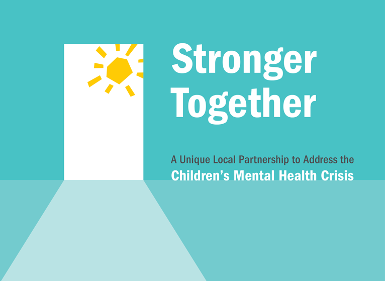 Promo image shows sunshine and stronger together text for addressing the Children's Mental Health Crisis