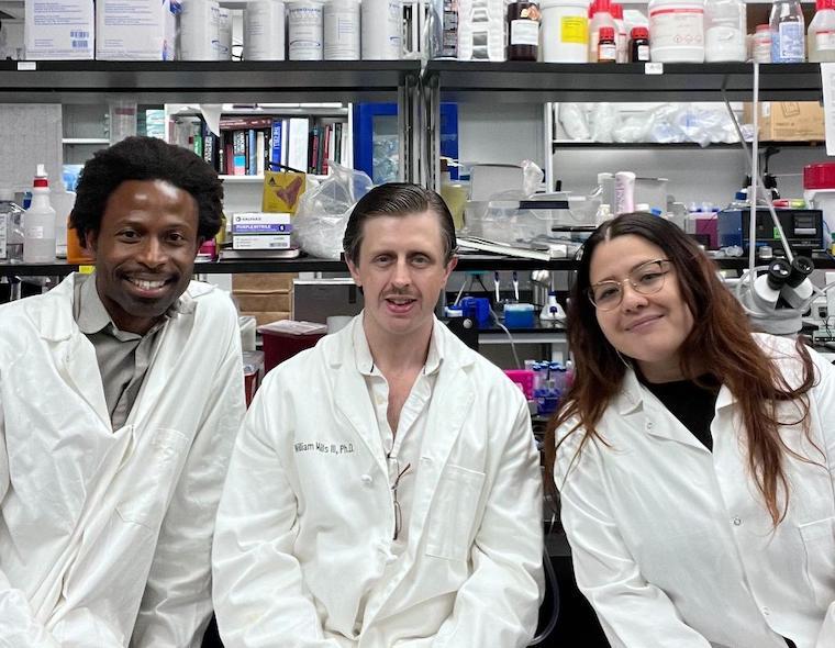 Researchers Ukpong Eyo, PhD (from left); William Mills III, PhD; and graduate student Aida Lopez have made a discovery that could let us boost blood flow to the brain to battle Alzheimer's.