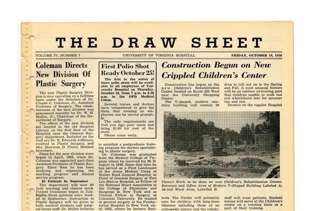 Old newspaper shows that UVA started offering polio vaccines next to article about new crippled Children's center